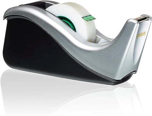 Image of Scotch Tape Dispenser in Silver with 1 Roll of Scotch Magic Tape 19mm x 33m - Ideal For School, Home And Office