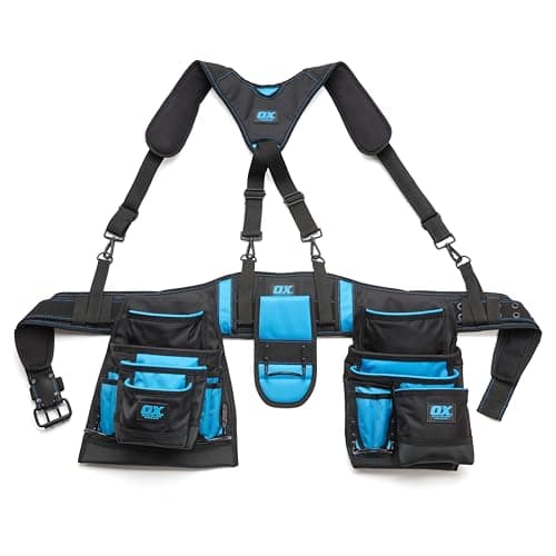 Image of OX Pro Nylon Framing Tool Belt with Suspenders - 1680D Ballistic Nylon Tool Rig with 17 Pockets and Back Support