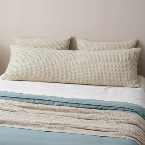 Image of PHF Ultra Soft Waffle Weave Body Pillowcase with Zipper, No Insert, 1Pack 20" x 54" Pillow Sham, Breathable & Skin-Friendly Body Pillow case, Stylish Decorative Bed Pillow Cover, Light Khaki/Linen