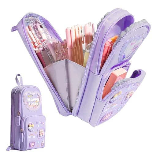 Image of Gsrhzd Pencil Case, Aesthetic Cute Pencil Case for Girls with Compartments, for Kids Boys Girls Adult, Purple