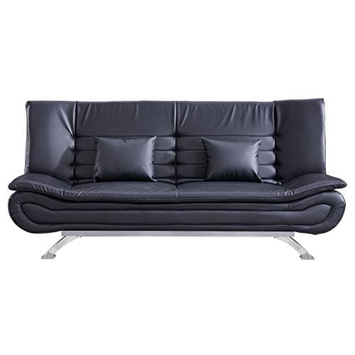 Image of INMOZATA Faux Leather Sofa Bed Double 3 Seater Recliner Sofa 188cm Spring Corner Couch Lounge Sofa Bed with Two Cushions/Chrome Legs for Living Room Bedroom Home Office Furniture Black (Leather)