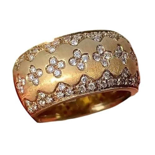 Image of Lightweight Copper Clovers Rings with Crystal Zircon Embellished Gold Color Jewelry for Daily Wear or Formal Event Sophisticated Ladies Dress