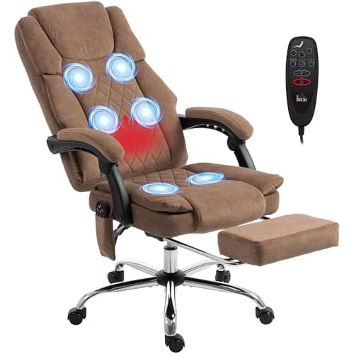 Image of HOMCOM Office Chair with 6-Point Vibration Massage and Heat, Printed Velvet-feel Fabric Executive Computer Desk Chair with Double-layer Padding, High Back, Reclining, Footrest, Linkage Armrests, Brown