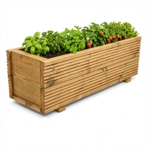 Image of Classic 3ft Wooden Garden Planter – Ready Built Tanalised Pine Raised Bed – 89cm Large Outdoor Flower Box for Plants, Herbs & Vegetables – Heavy Duty Decking Wood – Balcony, Patio & Garden UK Made