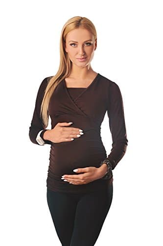 Image of Purpless Maternity 2in1 Pregnancy Nursing Long Sleeves Top Blouse Shirt for Pregnant Women 7007 (14, Brown)