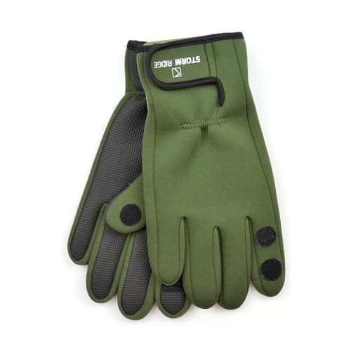 Image of GM Apparel Mens Neoprene Gloves - Fishing Hunting Shooting Sports Outerwear with Rubber Grip Palm and Fold Back Fingers, Thumb and Index, Perfect for Fishing Hiking, Outdoor Use (Green, M-L)