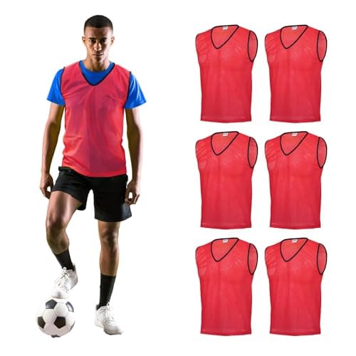 Image of GSi Sports Pinnies - Pack of 06 - Free Size for Youth/Adult - 5 Color Options - Soccer, Basketball Practice Vest (Red)