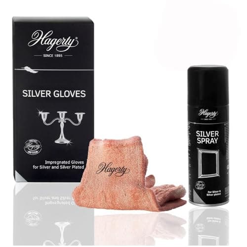 Image of Hagerty Silver Spray 200ml and Silver Gloves for Clean Decorative Items, Personal Use, Protects Jewellery and Other Accessories
