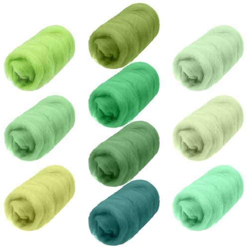 Image of 10 Colors Fiber Wool Yarn Roving, Needle Felting Wool, Natural Soft Fibre Wool Roving, Beginner Needle Felting Supplies for DIY Craft Materials Weaving and Home Decor, 10g/Color (Cool Colors)