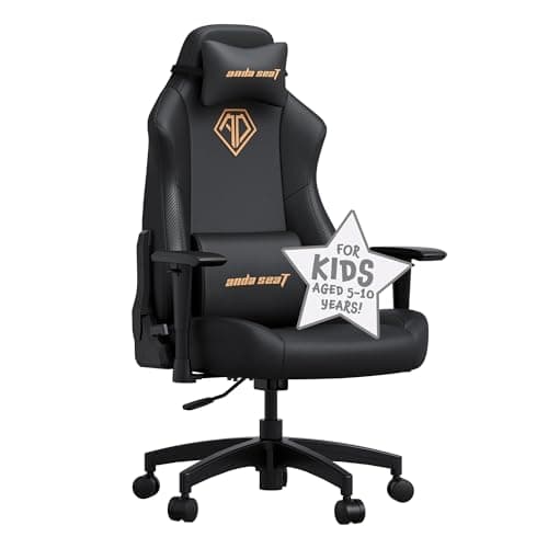 Image of Anda Seat Phantom Kids Gaming Chair Ages 5-10 - Ergonomic Video Game Seat, Small Reclining Computer Chair for Boys & Girls, Neck & Lumbar Pillows - Children's Black PVC Leather Junior Desk Seat