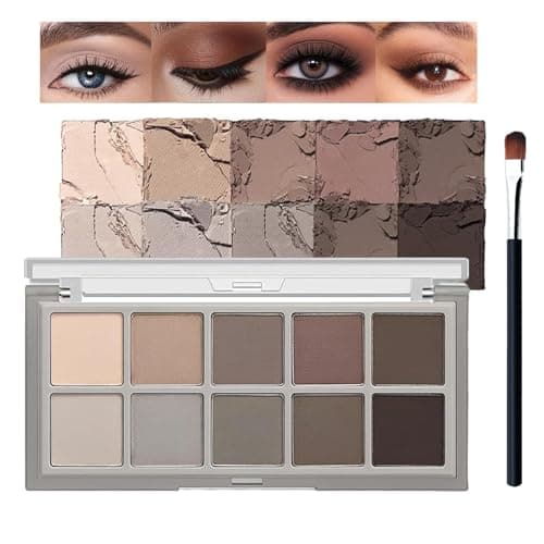 Image of Smoky Eyeshadow Palette 10 Colors, Matte Grey Black Cream Eye Shadow Includes Brushes, Highly Pigmented, Blendable & Long Lasting, Korean Style Travel Size Makeup for Women (Matte Gray)
