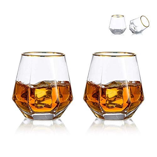 Image of Diamond Whiskey Glasses Set of 2 Water Juice Tumbler Tilted Scotch Glass 300ml Whisky Glass Modern Look Glassware for Bourbon/Rum/Bar Tumbler