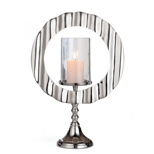 Image of Casablanca Circulus Candlestick, Aluminium and Glass, Round, Silver, Glossy, Height 46 cm