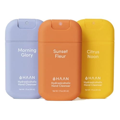 Image of HAAN Hydrating Hand Cleansing Spray with Aloe Vera (Pack of 3) – Clean Your Hands - 1 of Each Scent: Sunset Fleur, Morning Glory, Citrus Noon