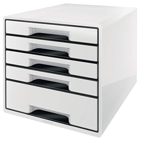 Image of Leitz 5 A4 Drawer Cabinet with Marker Pen and Transparent Tray, Organiser, Wow Range, White/Black