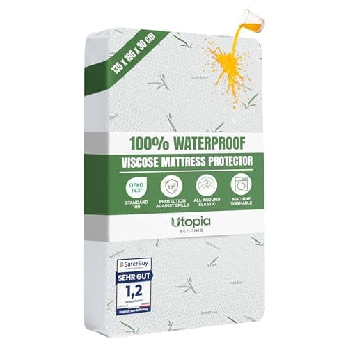 Image of Utopia Bedding Mattress Protector, 135 x 190 x 30 cm, Waterproof, Premium Viscose Mattress Cover, Oeko-Tex Certified, Breathable, Elastic All Around