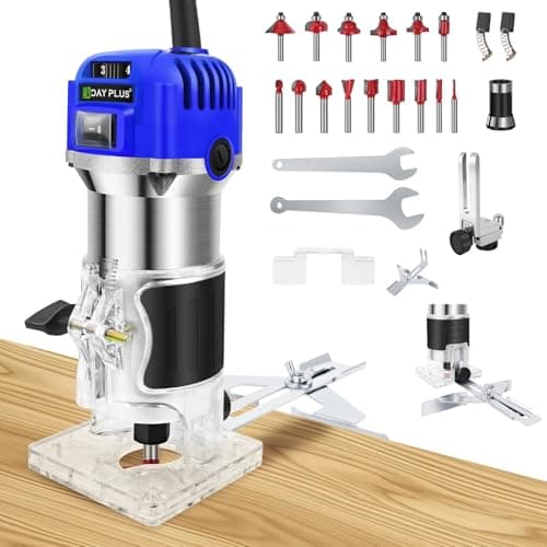 Image of Electric Hand Trimmer Palm Router Laminate Woodworking Laminator Electric Hand Trimmer Palm Router Woodworking Laminate Wood Laminator with 15PCS 1/4" Router Bits, Trimmer Base, 1/4", 6-Speeds 2000W