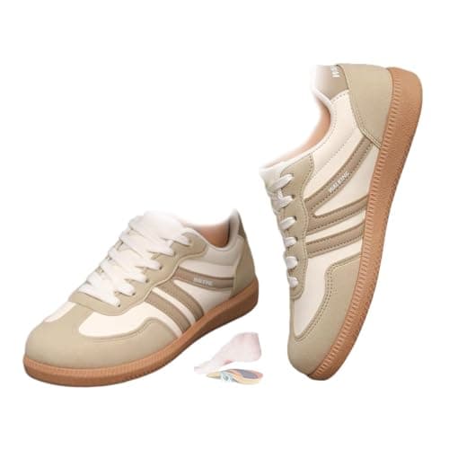 Image of Women’s Stylish Round Toe Non-Slip Casual Orthopedic Shoes, Retro Lace Up Sneakers Trendy Tennis Shoe Walking Footwear (Beige,6)