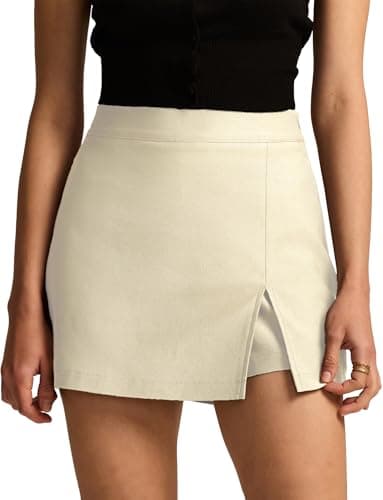 Image of FEOYA Womens Trendy A Line Skort High Waisted Golf Skirt Elastic Wrap Shorts Side Zipper Workout Skirts Yoga Slit Short Beige M