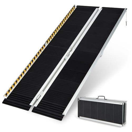 Image of COSTWAY 3FT/4FT/5FT/6FT Wheelchair Ramp, Folding Portable Aluminum Ramp with Transition Plate and Reflective Warning Stickers, Non-Slip Threshold Ramp for Home, Steps & Stairs, 272kg Capacity (6FT)
