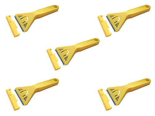 Image of 5 Pack Window Scraper - Decorators and Painters Tool for Removal of Paint from Glass & Windows - 5 Scrapers with Guard