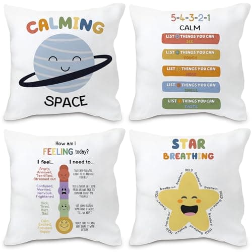 Image of Nvotell Calming Corner Decorative Pillow Covers Set of 4 - Calm Down Corner Supplies for Reading Room, Couch Pillow Covers 18 X 18, Teacher Must Haves, Boho Decorative Pillow Covers for Couch