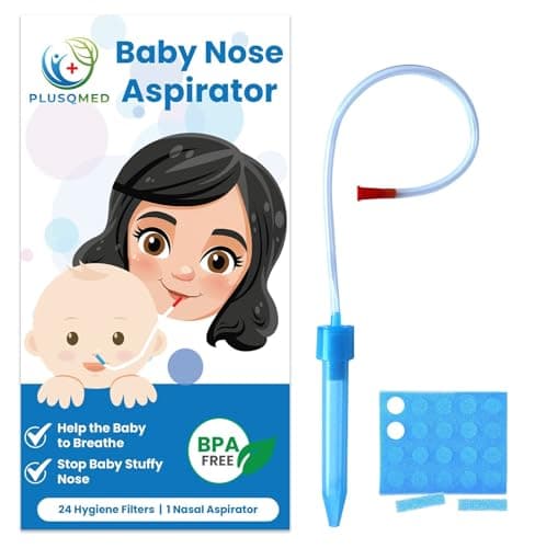 Image of Baby Nasal Aspirator, Mucus Sucker with 24 Hygiene Filters - Safe & Easy to Clean for Newborns, Infants, Kids - Suction Nose Cleaner, Nose Sucker, Nasal Suction, Mucus Remover,PLUSQMED