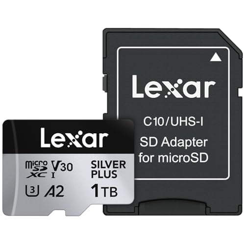 Image of Lexar 1T Professional Silver Plus microSDXC Memory Card, UHS-I, C10, U3, V30, Full-HD & 4K Video, Up to 205/150 MB/s Read/Write, for Videographers, Gamers (LMSSIPL001T-BNANU)