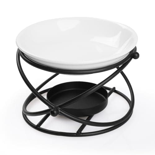 Image of Bighan Metal Essential Oil Burner Wax Melt Burner Diffuser, Tea Light Candle Holder Aroma Diffuser Home Bedroom Decor, Round Black