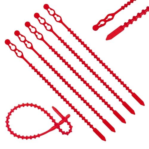 Image of TERF® 50 Pcs Red Reusable Beaded Double Loop Cable Ties 240mm (9.45'') X 3.8mm Premium Polyethylene Releasable Adjustable Wire Cable Ties Zip Wraps Plastic Tie for Home Office Garden Workshop