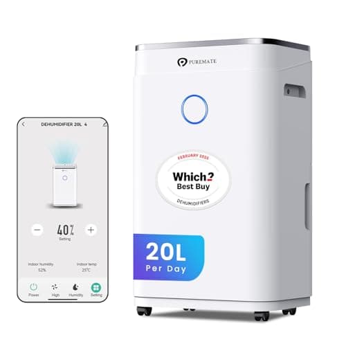 Image of PureMate 20L Smart WiFi​ Dehumidifier ​for Home, Large 6.5L Tank or Continuous Drainage, Sleep Mode,​ Adjustable​ Humidity Sensor​, Laundry Drying​, 24H Timer​, Ideal for Damp​ & Condensation