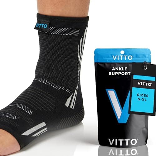 Image of VITTO Ankle Support for Men and Women - Non-Slip Ankle Brace, Compression Sleeve for Plantar Fasciitis and Ligament Damage, Black, M
