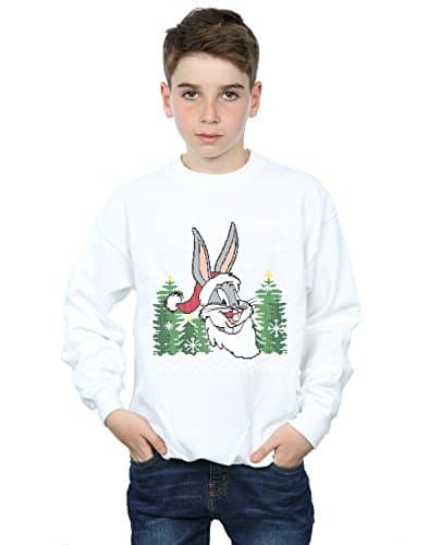 Image of LOONEY TUNES Boys Bugs Bunny Christmas Fair Isle Sweatshirt 7-8 Years White