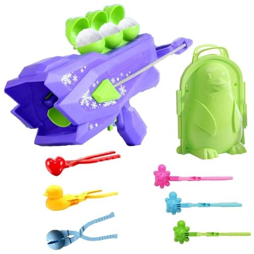 Image of Shark Snowball Gun+5 PC Snowball Clamps, Snowball Maker Clips, Outdoor Snow Ball Maker Toy, Winter Snowball Fight Toy, Boys and Girls Games for Kids Outdoor Indoor Winter Snowball Fight (Purple)