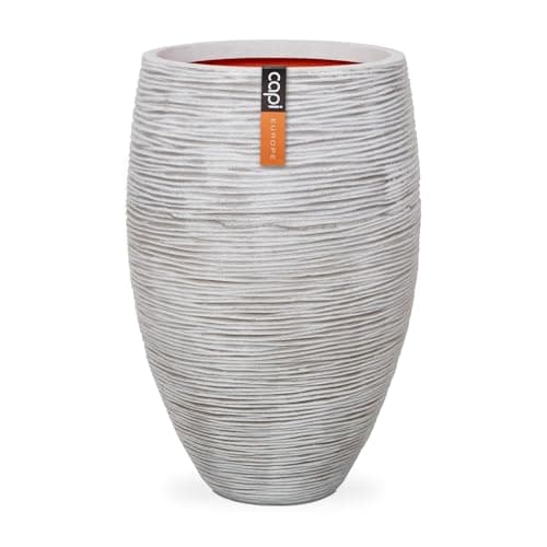 Image of CAPI EUROPE - Vase elegant deluxe Rib NL - 38x58 - Ivory - Opening Ø27 - Pot for indoor and outdoor use - Shatterproof - 100% recyclable - KOFI1131