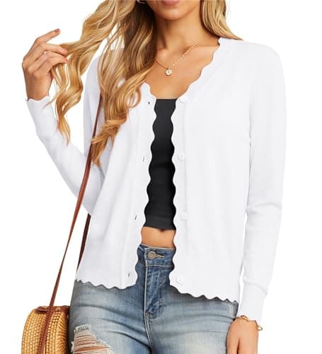 Image of GRECERELLE White Cardigans for Women UK Ladies V Neck Jumpers Winter Tops for Women UK Long Sleeve Knit Cardigans (White, L)