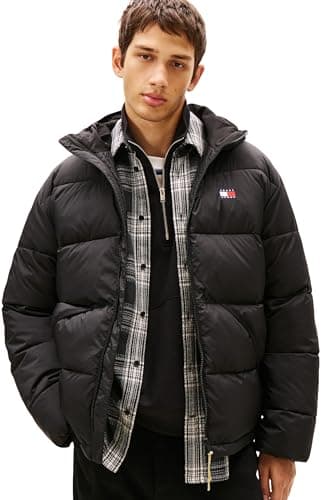Image of Tommy Jeans Men's TJM Vail Hooded Puffer Ext Dm0Dm22296 Jacket, Black (Black), L