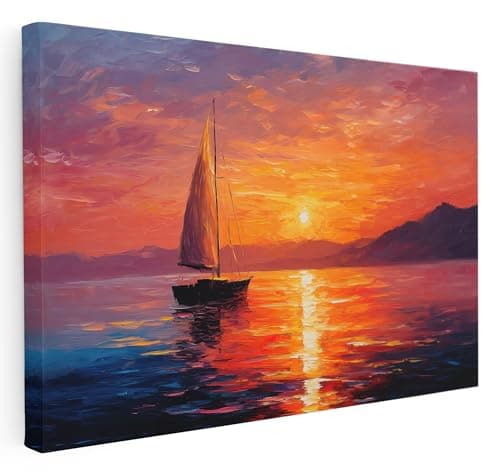 Image of Pastello Sailboat Sunset Cruise Canvas Wall Art – Wall Art Print for Living Room, Bedroom, Office, Framed Artwork – Tranquil Coastal Evening Décor (77cm x 51cm / 30x20inch)