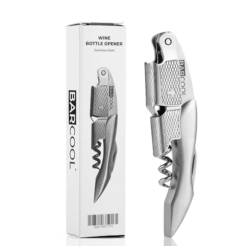 Image of Barcool Professional Wine Opener Stainless Steel | Waiter's Friend All-in-One Corkscrew and Bottle Opener with Double-Hinged Fulcrum & Foil Cutter | Perfect for Sommeliers, Waiters, and Bartenders