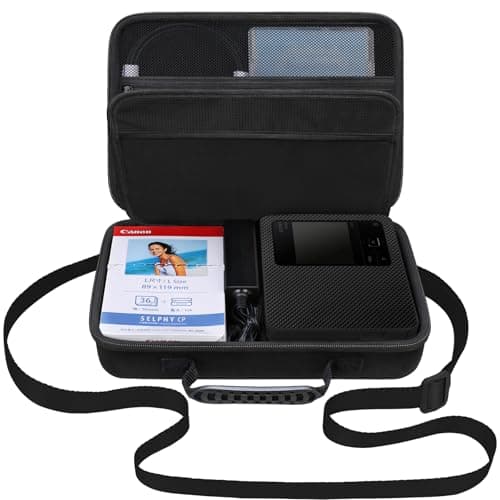 Image of Elonbo Carrying Case for Canon SELPHY CP1500 Compact Photo Printer, Portable Bluetooth Instant Print Camera Storage Holder Bag, Mesh Bag Fits Zink Photo Paper Cable, Black+Inside Black