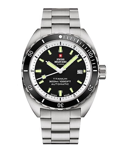 Image of Swiss Military by Chrono SMA34100.02 Men's Watch Automatic Movement with Titanium Metal Strap Analogue Men's Watch Silver Black, black, Minimalist