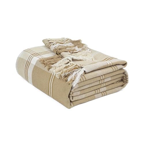 Image of EHC Highland Cotton Large Throw For Sofa,Double Bed,Armchair, 150cm x 200cm, Beige