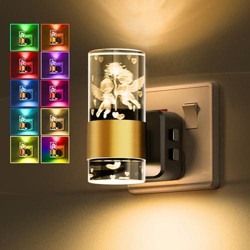 Image of LOHAS-LED Night Light, Modern Plug in Night Light with Dusk to Dawn Sensor, RGB Colour Changing & Warm White, 3 Brightness Levels, Acrylic 3D-Cupid Plug in Nightlight for Bedroom, Hallway, Stair
