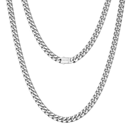 Image of VEXXS Men's Gold Chain 5/7mm, 18K Real Gold Plated Stainless Steel Cuban Link Chain, Men’s Necklace Chain Flat Cut Curb Chain Men’s Jewelry Gift09