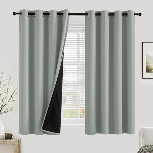 Image of PONY DANCE 100% Blackout Curtains for Bedroom - Thermal Full Blackout Eyelet Curtains & Drapes Heat and Light Blocking Panels for Living Room with Black Liner 2 Pcs, 52 x 54 Inch, Sage Green