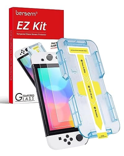 Image of BERSEM 2 Pack Tempered Glass Screen Protector Compatible with Nintendo Switch OLED 7 inch 2021, Auto Alignment Kit/9H Hardness/Transparent HD Clear/Anti-Scratch/Bubbles Free/High Response