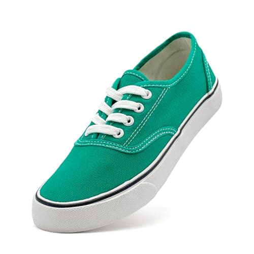 Image of xinran&shengli Womens Mens Canvas Shoes Ladies Low Top Lace Up Trainers Fashion Comfortable Casual Sneakers Green Size 5.5