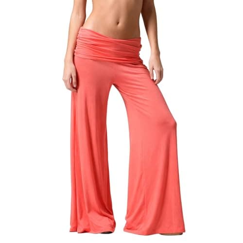 Image of ThiCc Women's Y2K Fold Over Pants – Coral Flared Yoga Pilate Wide Leg Lounge Pant Comfort Loose Fit Elastic Ruched Waist Casual Plisse Strechy Cutecore Sweatpants (Coral,M)