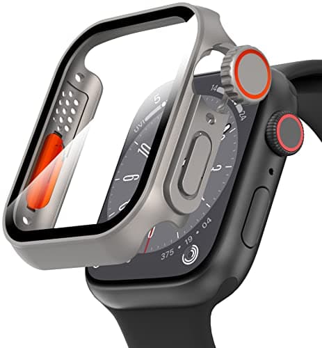 Image of Diruite Case for Apple Watch SE 3/2/1 /Series 6 5 4 44mm Tempered Glass Screen Protector,HD Unique Design Ultra Thin PC Protection Cover All-round,Titanium Steel(HD),44MM