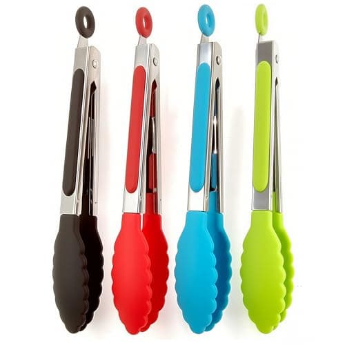 Image of ZHIYE Kitchen Tongs, Set of 4, 7” Non-Slip Stainless Steel Tongs with Locking Clip for Cooking, BBQ, Serving, Heat Resistant, Food Grade